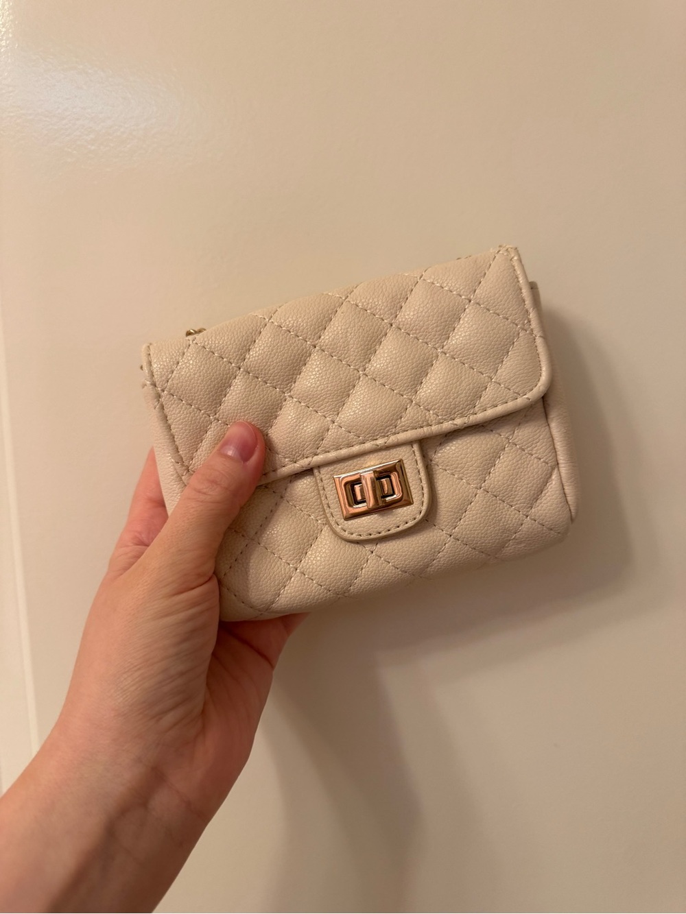 Forever21 Quilted Cream Mini Crossbody Bag with Turn-Lock